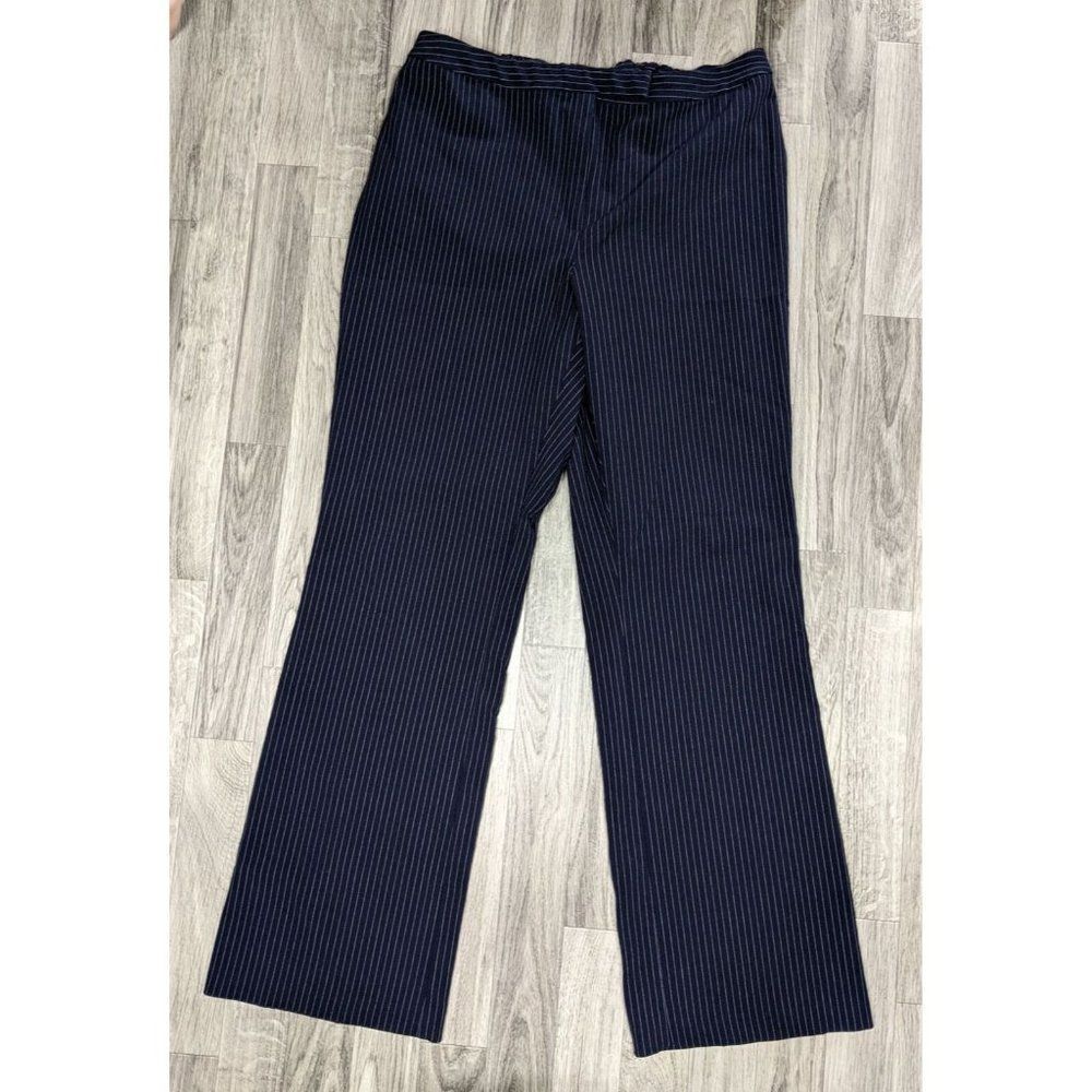 Liz Lange Maternity Size 12 Blue White Striped Straight Leg Stretch‎ Dress Pants